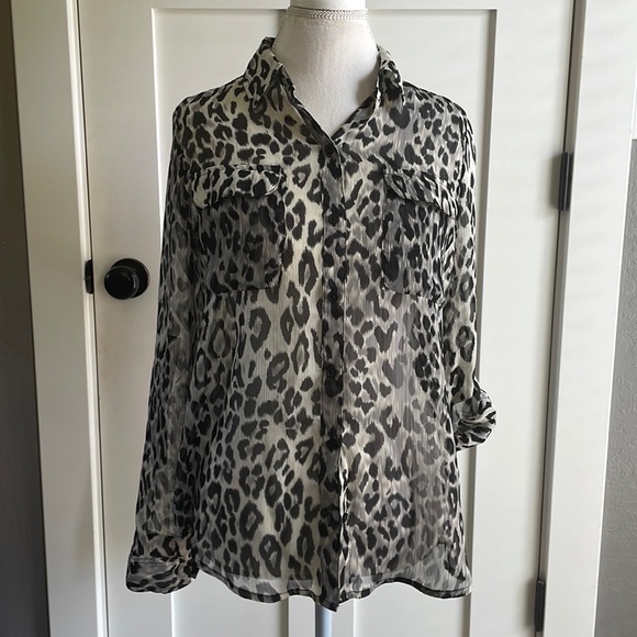 Old Navy Tops - Old Navy Black and White Leopard Print Button Down Shirt